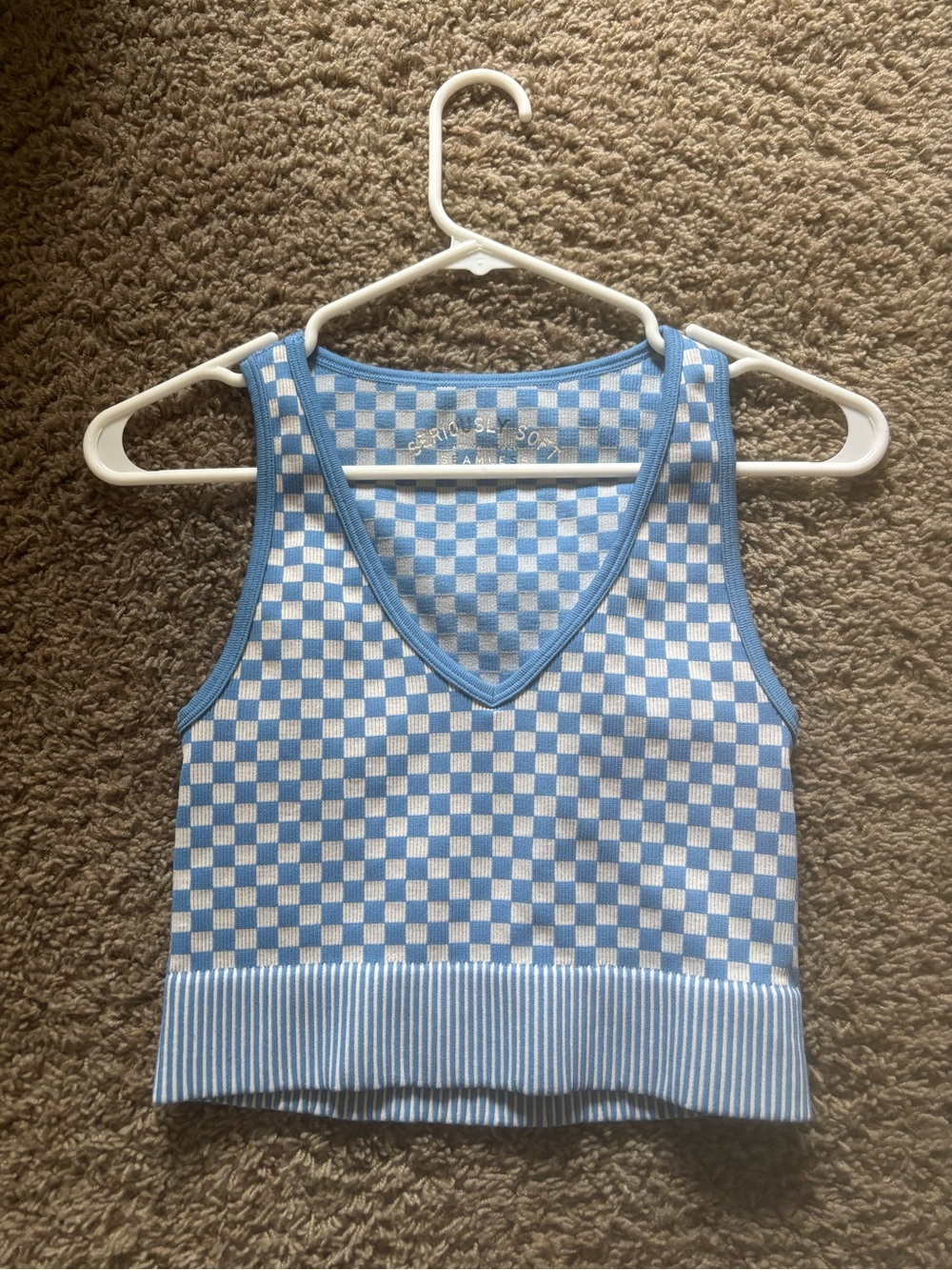 Aeropostale Blue and White Checkered V-Neck Tank